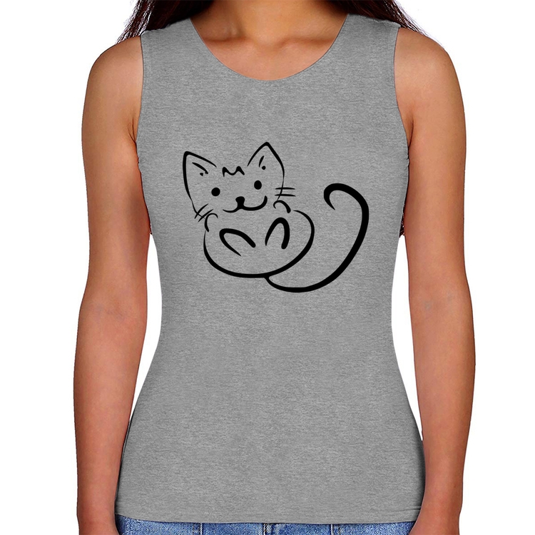 Regata Feminina Gatinho Traços - Cinza