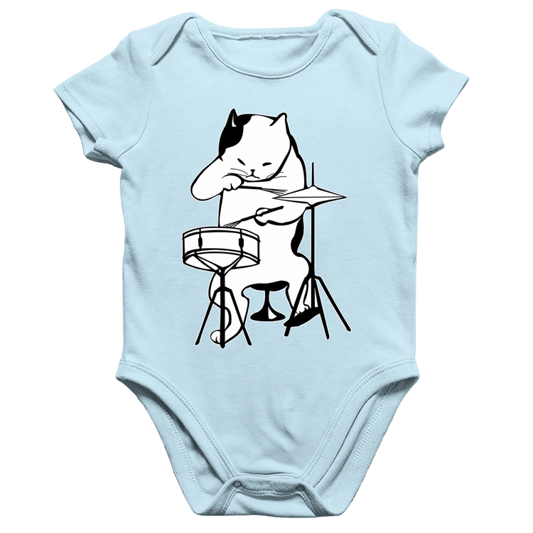 Body Bebê Algodão Gato Baterista - Azul Bebê