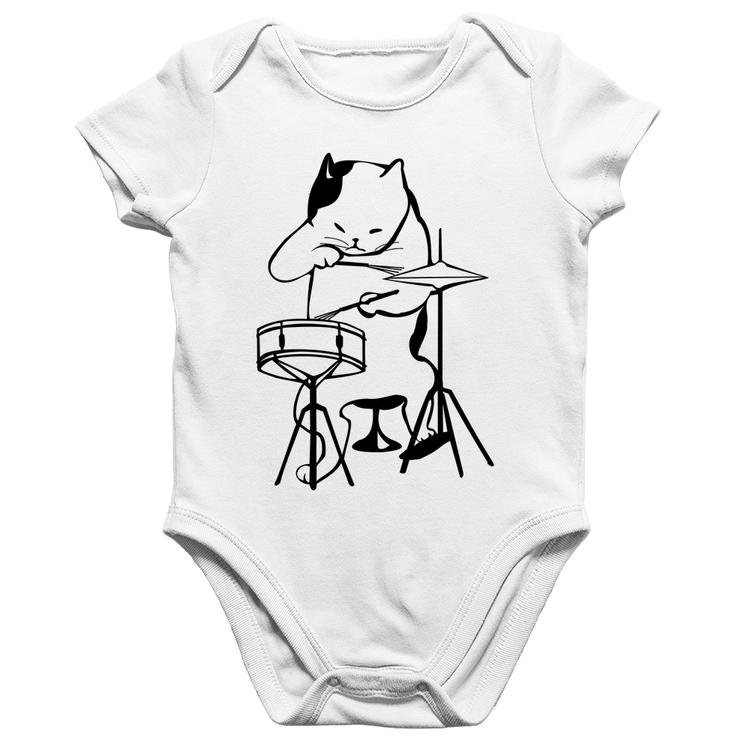 Body Bebê Algodão Gato Baterista - Branco