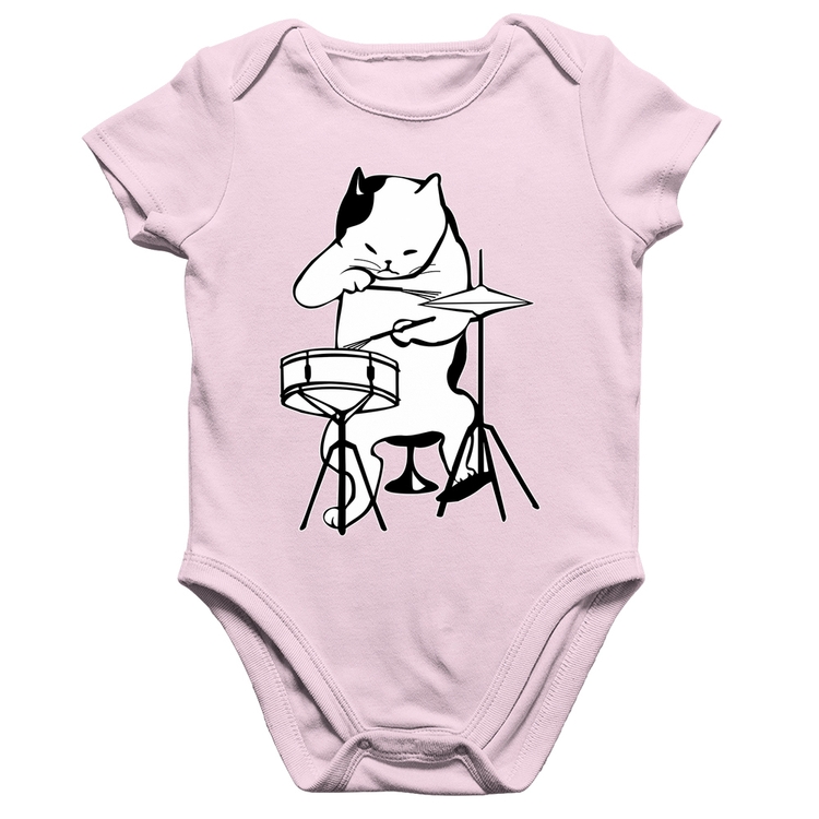 Body Bebê Algodão Gato Baterista - Rosa Bebê