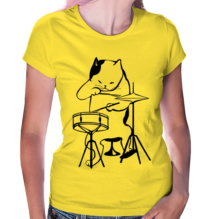 Baby Look Gato Baterista - Amarela