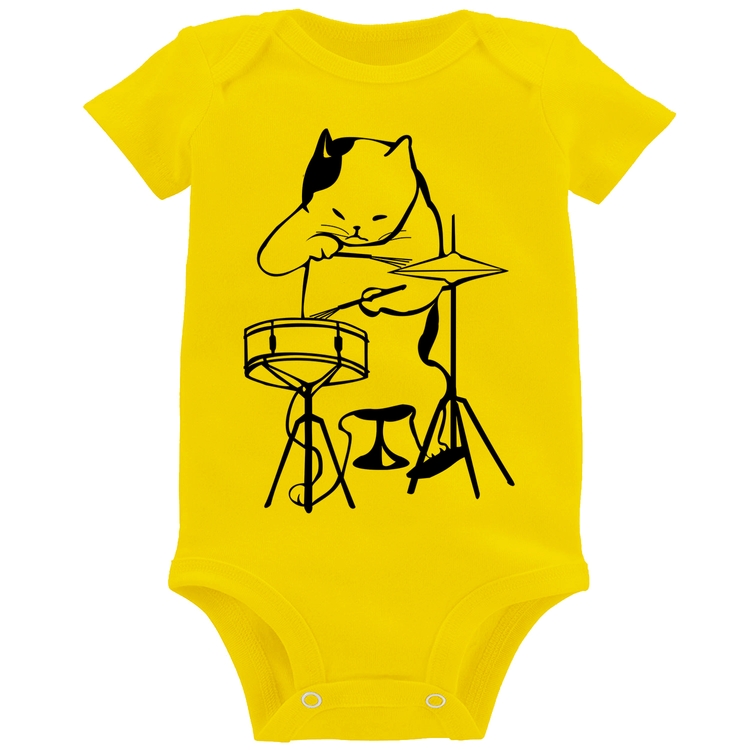 Body Bebê Gato Baterista - Amarelo