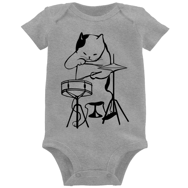 Body Bebê Gato Baterista - Cinza