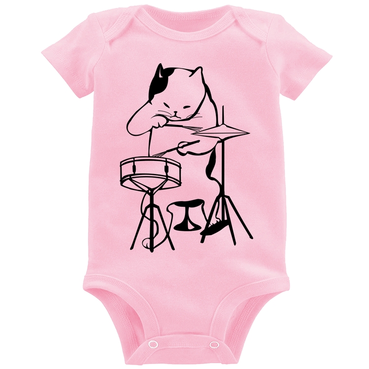 Body Bebê Gato Baterista - Rosa Bebê