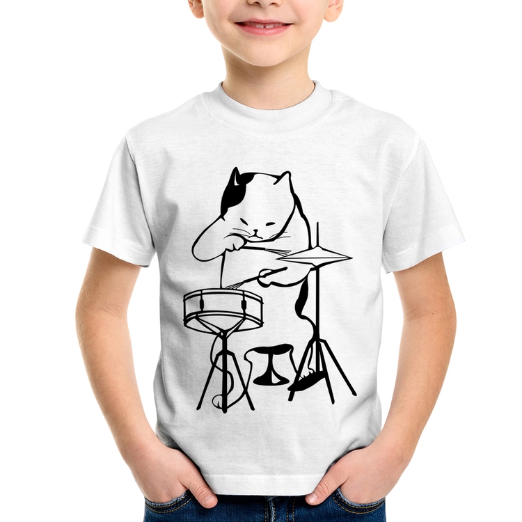 Camiseta Infantil Gato Baterista