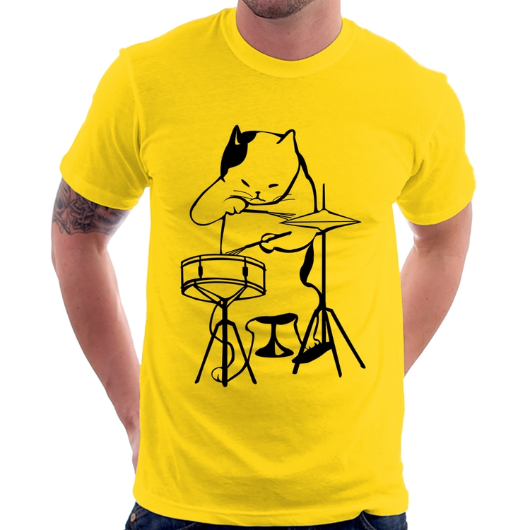 Camiseta Gato Baterista - Amarela