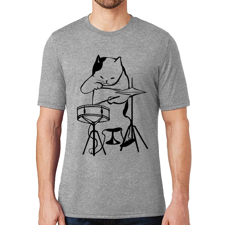 Camiseta Gato Baterista - Cinza
