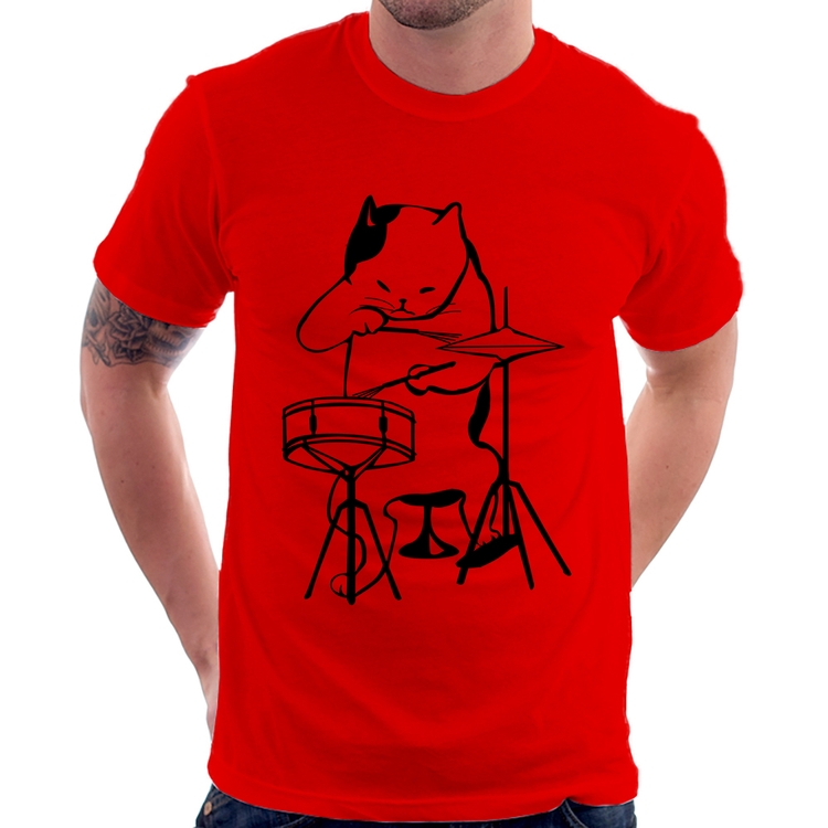 Camiseta Gato Baterista - Vermelha