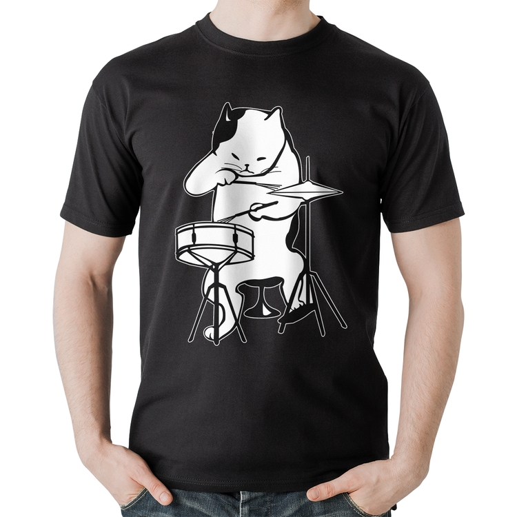 Camiseta Algodão Gato Baterista