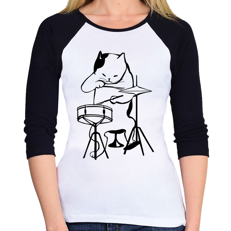 Baby Look Raglan Gato Baterista Manga 3/4