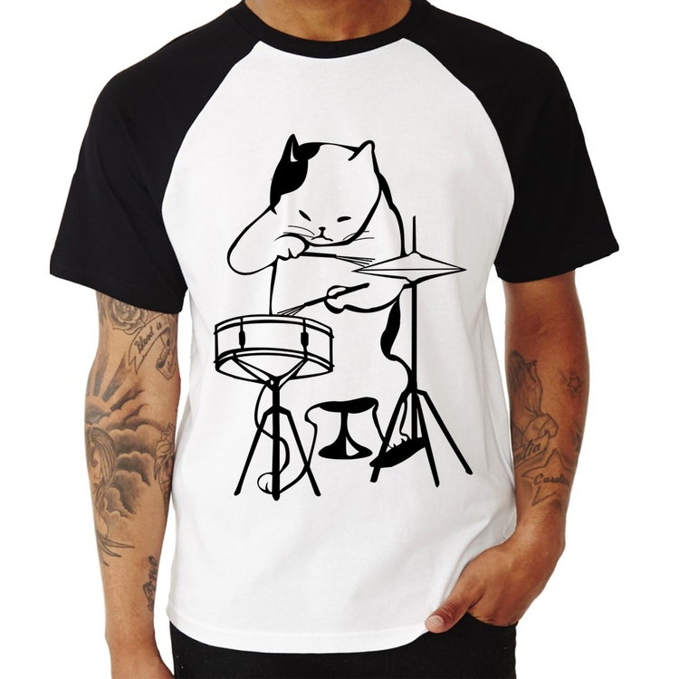 Camiseta Raglan Gato Baterista