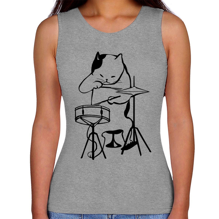 Regata Feminina Gato Baterista - Cinza