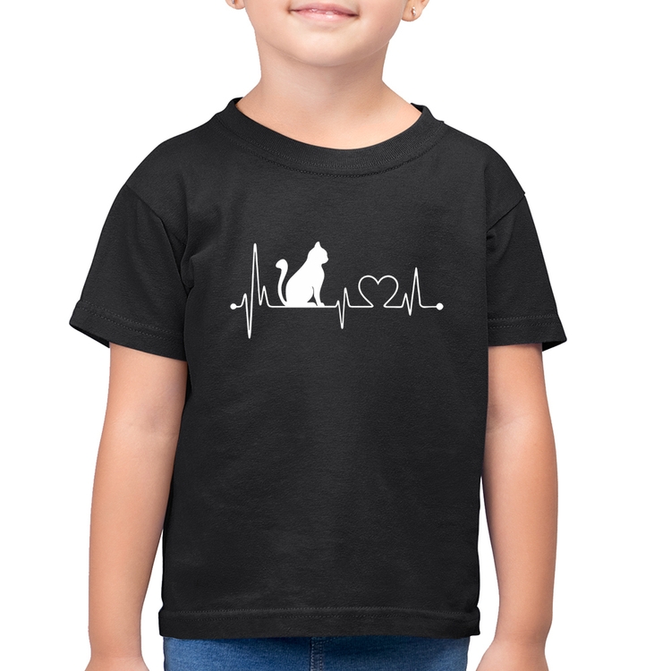 Camiseta Algodão Infantil Gato Batimentos Cardíacos