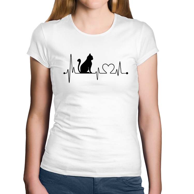 Baby Look Algodão Gato Batimentos Cardíacos - Branca