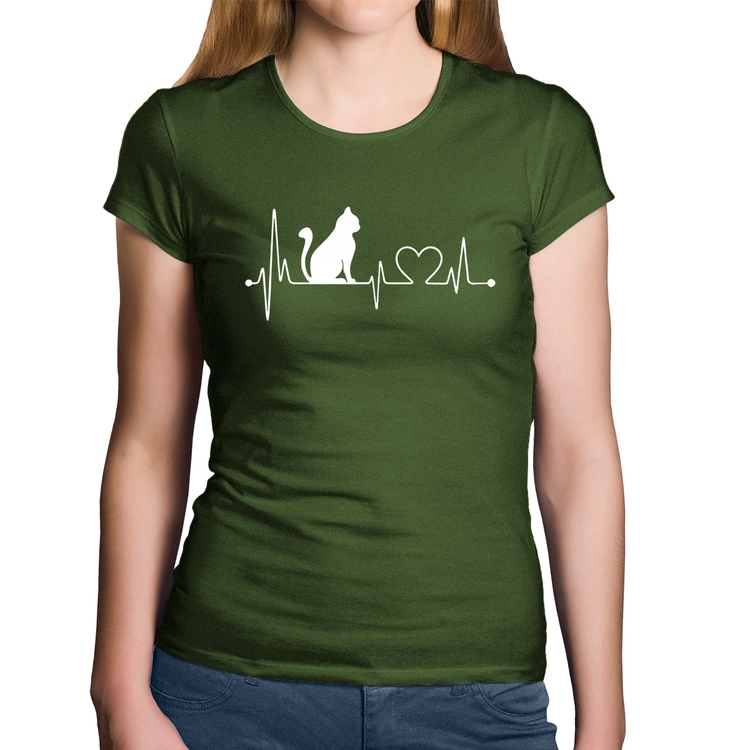 Baby Look Algodão Gato Batimentos Cardíacos - Musgo