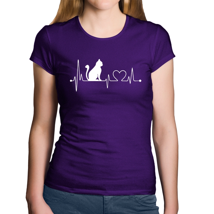 Baby Look Algodão Gato Batimentos Cardíacos - Roxa