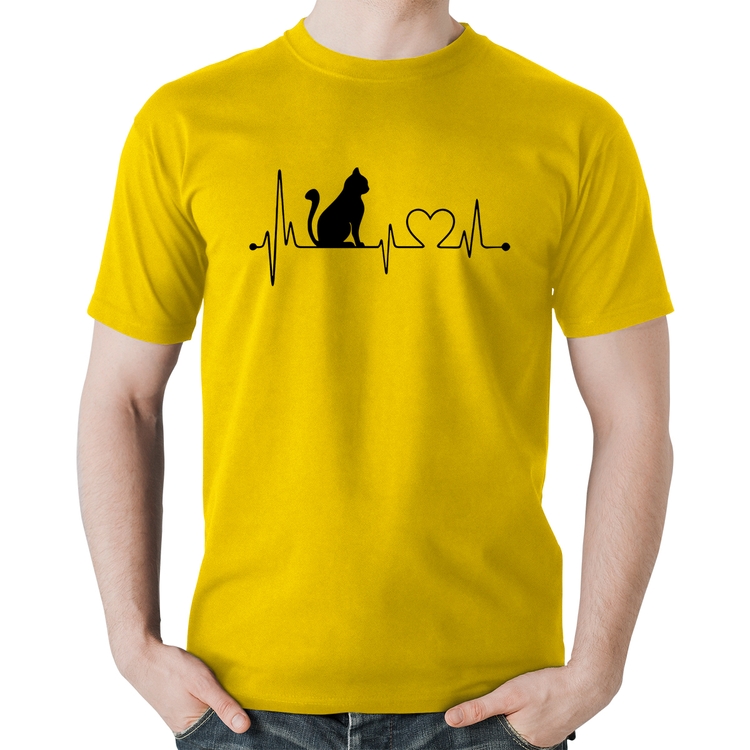 Camiseta Algodão Gato Batimentos Cardíacos - Amarela