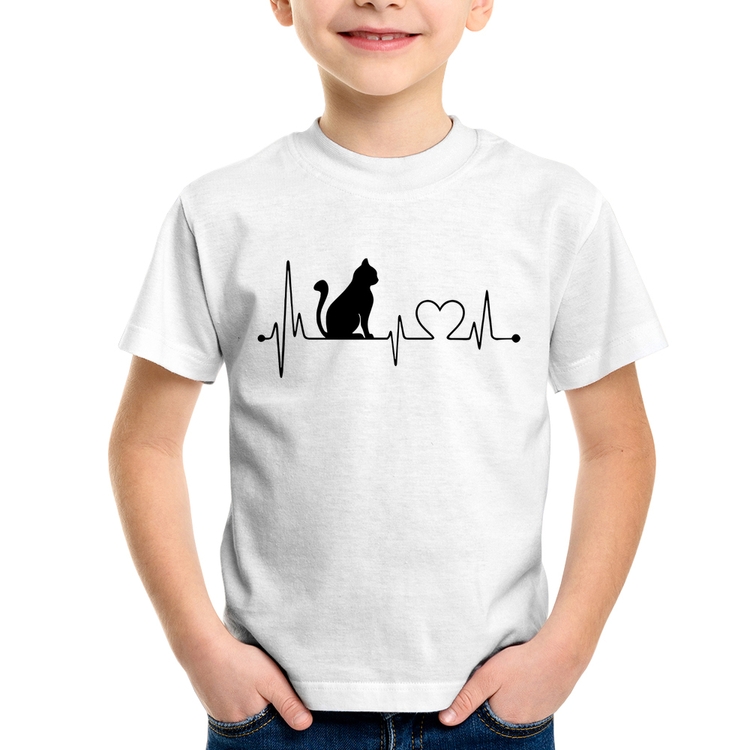 Camiseta Infantil Gato Batimentos Cardíacos