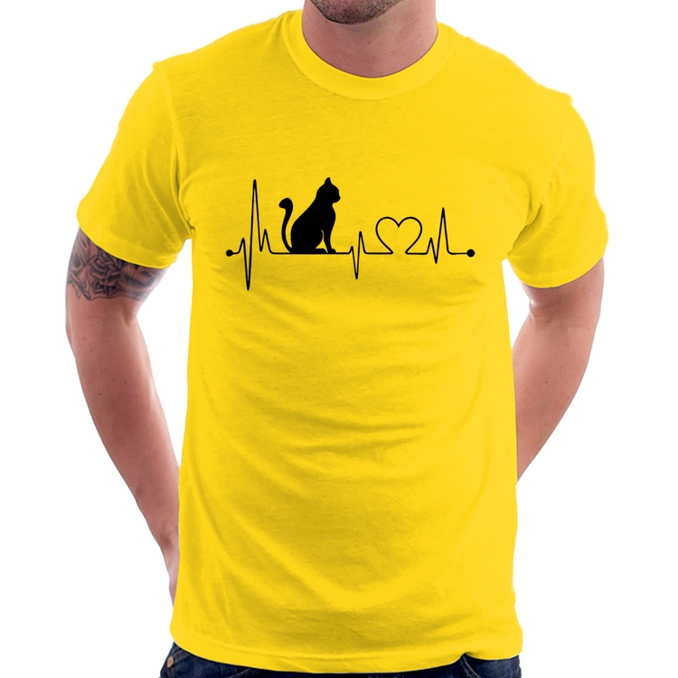 Camiseta Gato Batimentos Cardíacos - Amarela