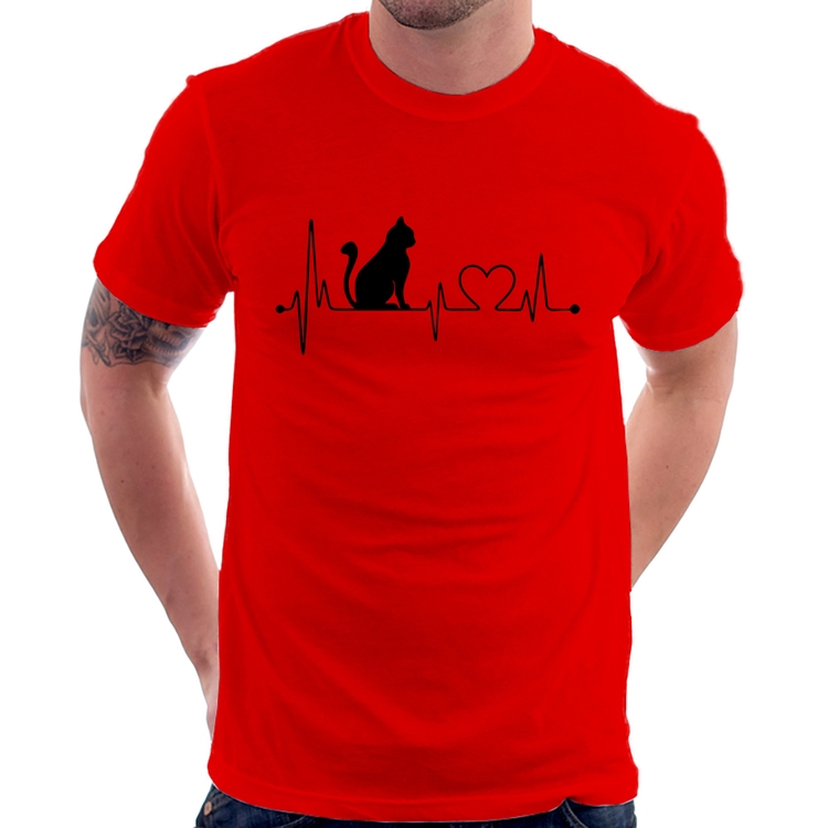 Camiseta Gato Batimentos Cardíacos - Vermelha