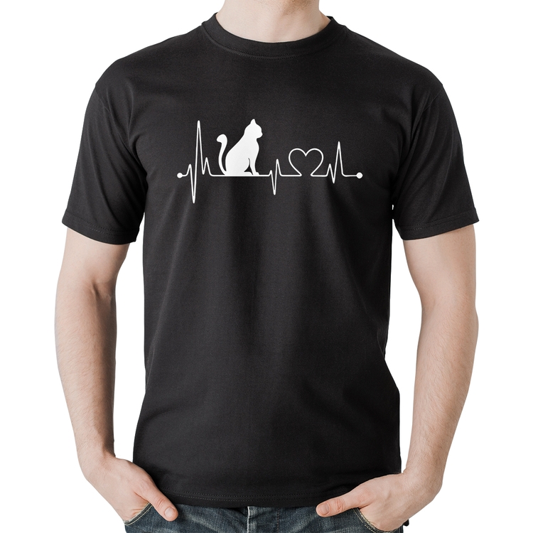 Camiseta Algodão Gato Batimentos Cardíacos