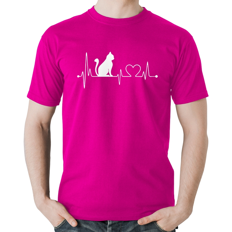 Camiseta Algodão Gato Batimentos Cardíacos - Rosa