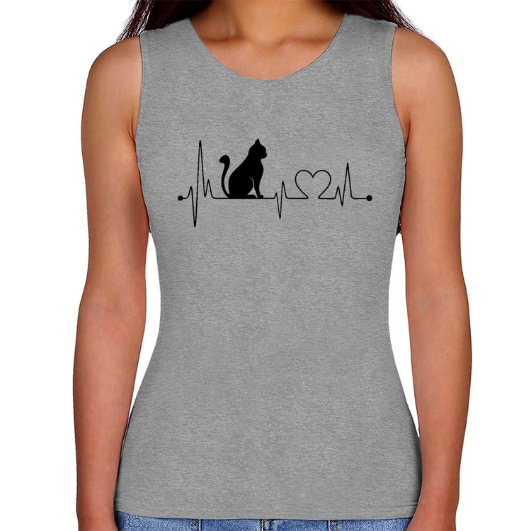 Regata Feminina Gato Batimentos Cardíacos - Cinza