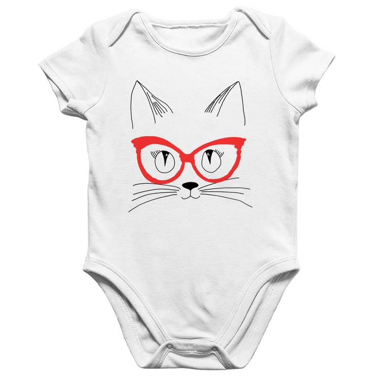 Body Bebê Algodão Gato De Óculos - Branco