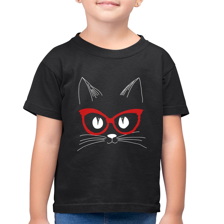 Camiseta Algodão Infantil Gato De Óculos