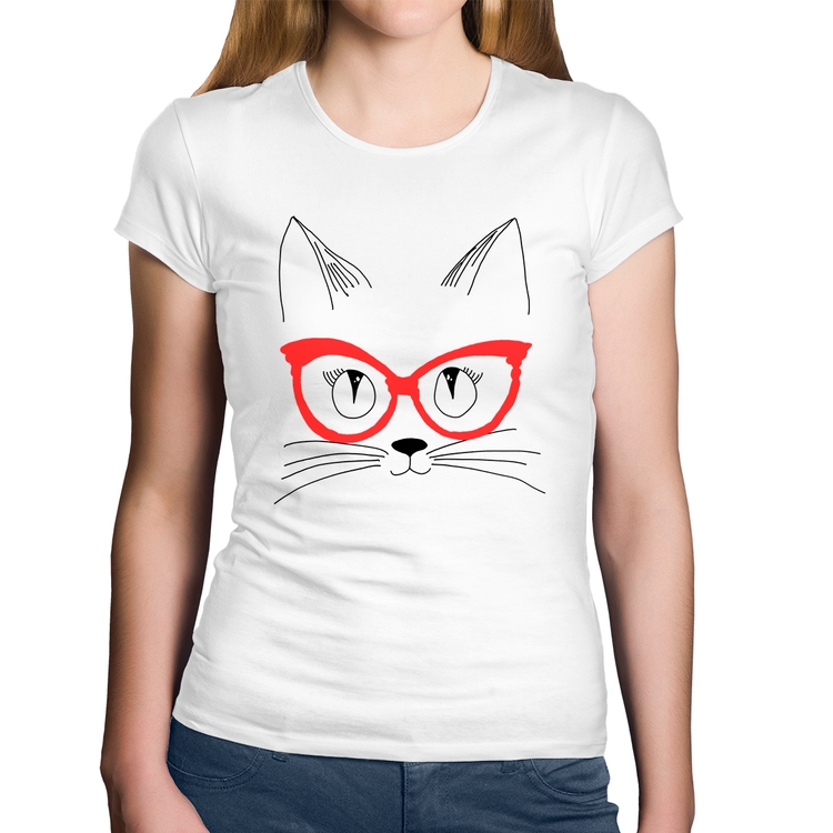 Baby Look Algodão Gato De Óculos - Branca