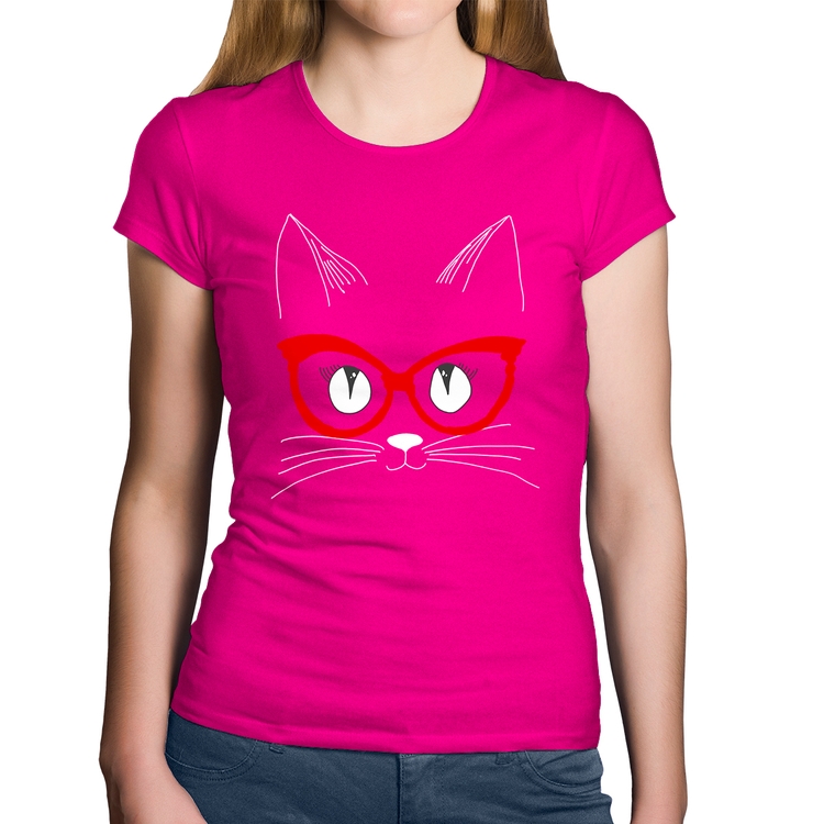 Baby Look Algodão Gato De Óculos - Rosa