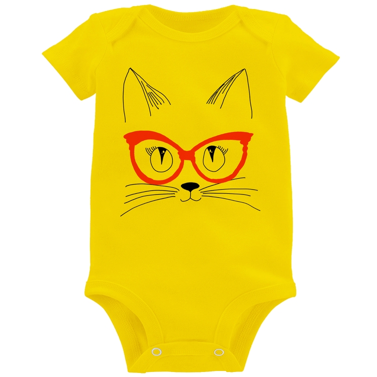 Body Bebê Gato De Óculos - Amarelo