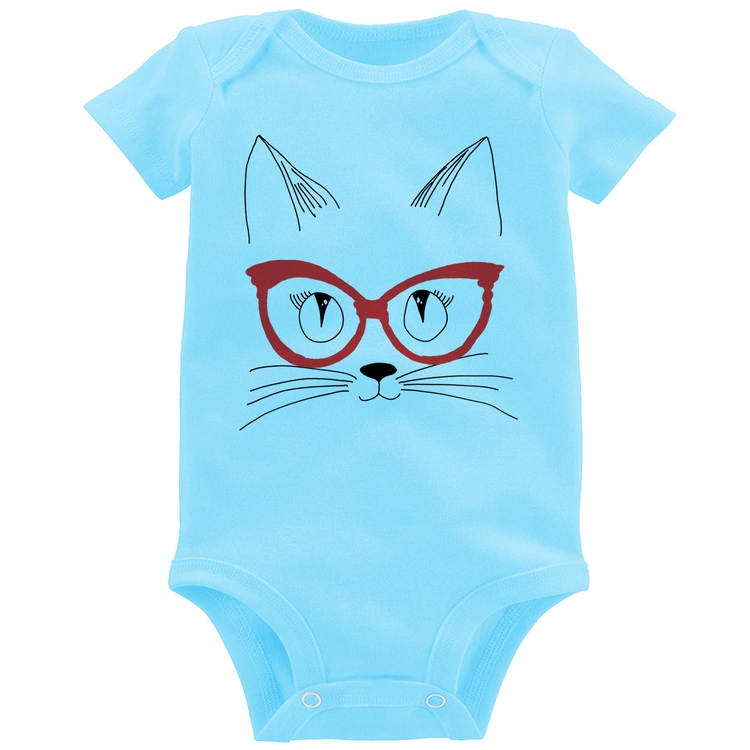 Body Bebê Gato De Óculos - Azul Bebê