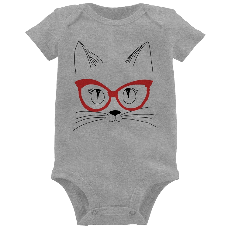 Body Bebê Gato De Óculos - Cinza