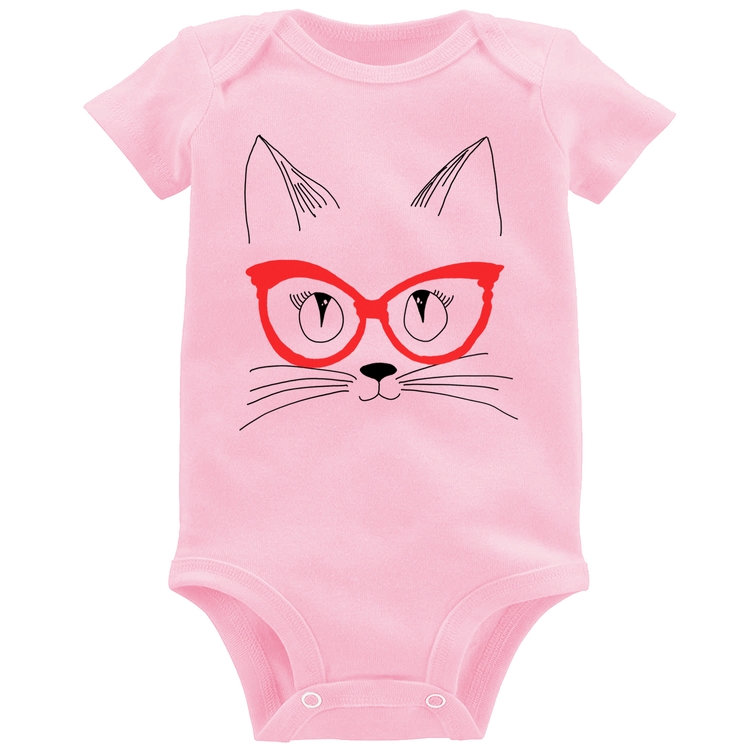 Body Bebê Gato De Óculos - Rosa Bebê