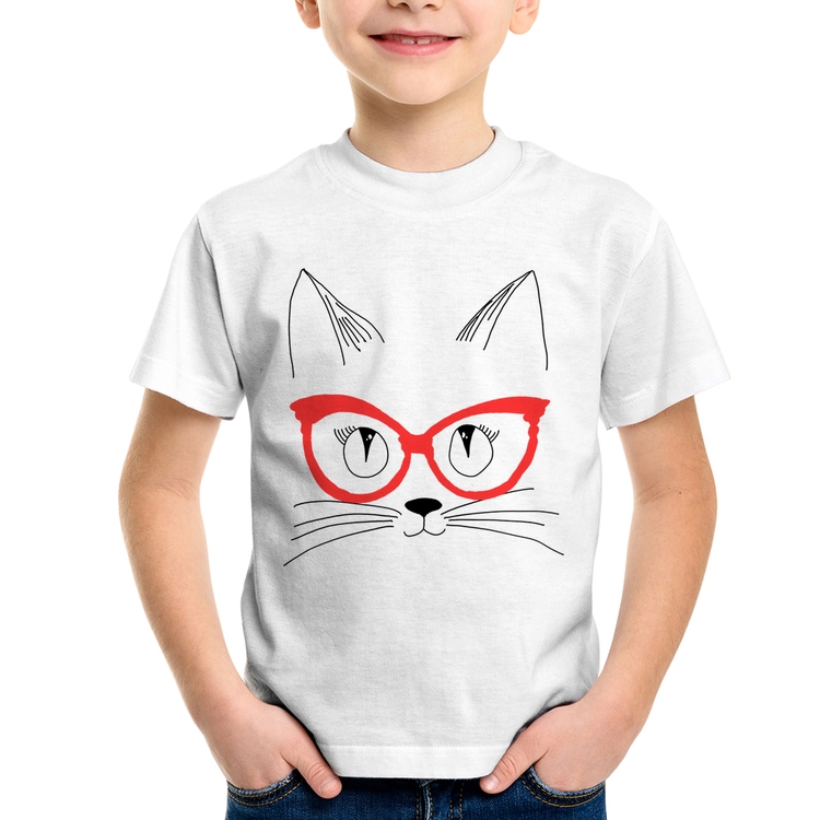 Camiseta Infantil Gato De Óculos