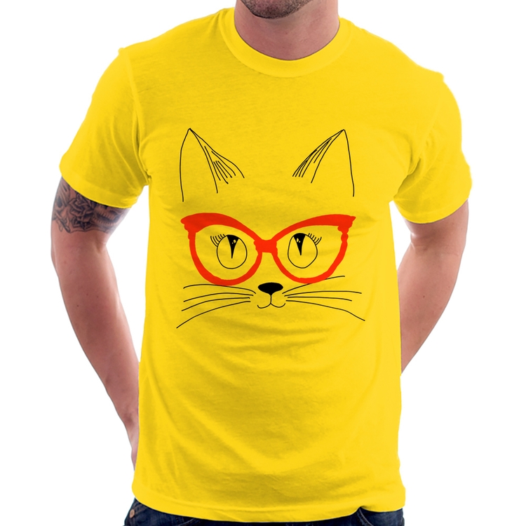 Camiseta Gato De Óculos - Amarela