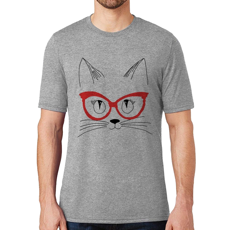 Camiseta Gato De Óculos - Cinza