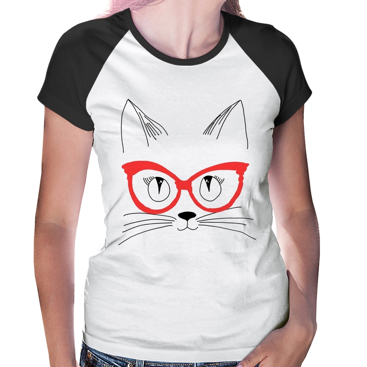 Baby Look Raglan Gato De Óculos