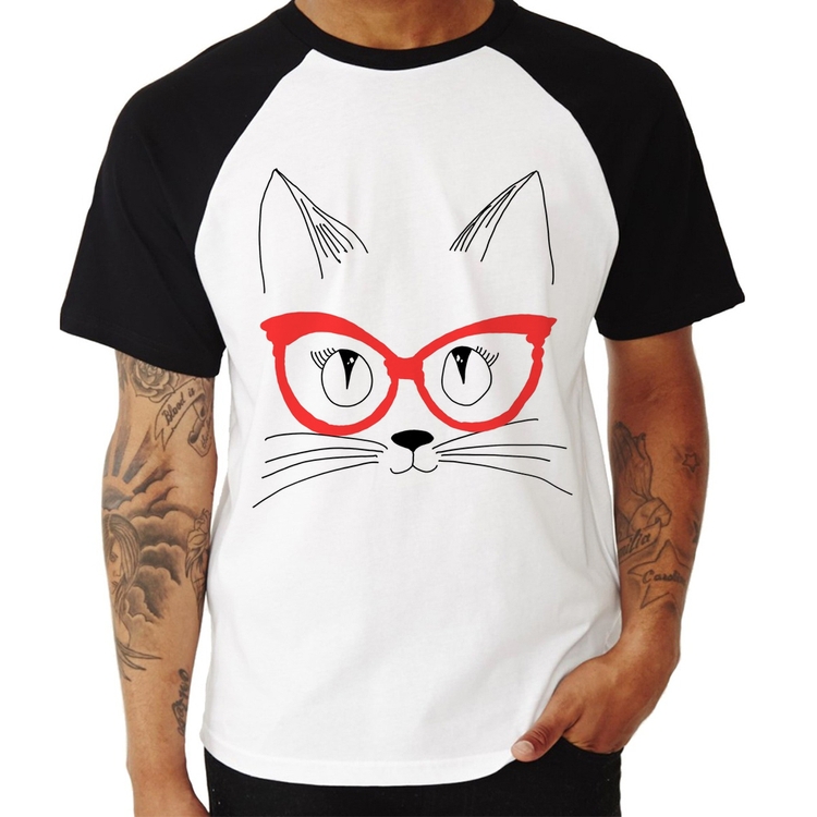 Camiseta Raglan Gato De Óculos