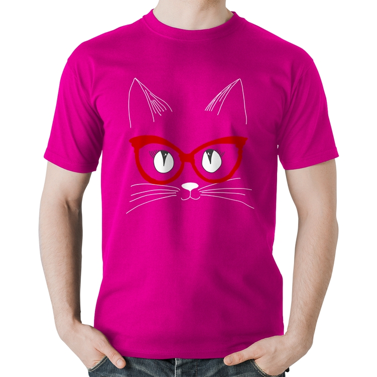 Camiseta Algodão Gato De Óculos - Rosa
