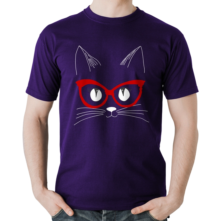 Camiseta Algodão Gato De Óculos - Roxa