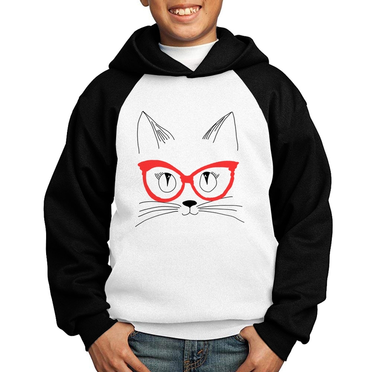 Moletom Infantil Gato De Óculos - Branco/Preto