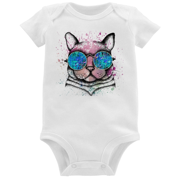 Body Bebê Gato de Óculos Psicodélico
