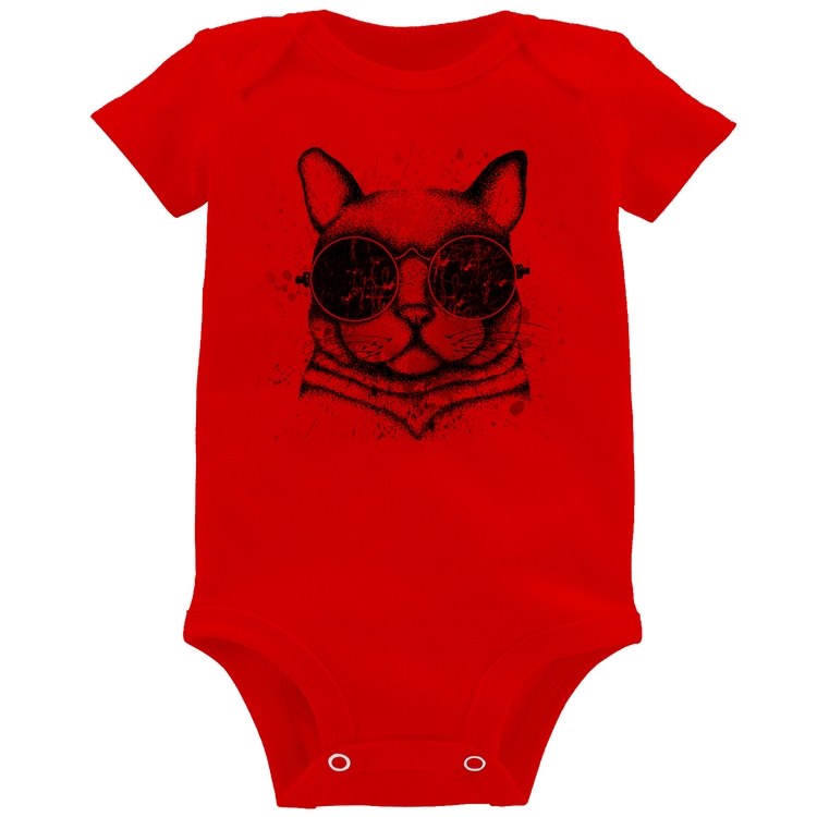 Body Bebê Gato de Óculos Psicodélico - Vermelho