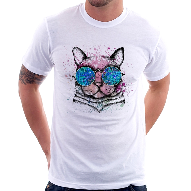 Camiseta Gato de Óculos Psicodélico