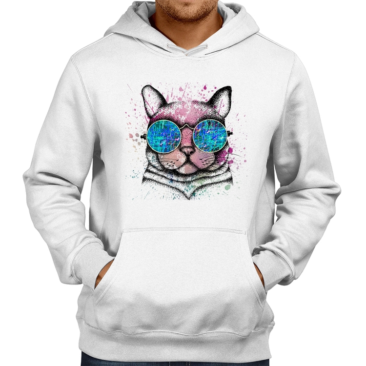 Moletom Gato de Óculos Psicodélico - Branco