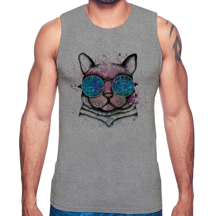 Regata Gato de Óculos Psicodélico - Cinza