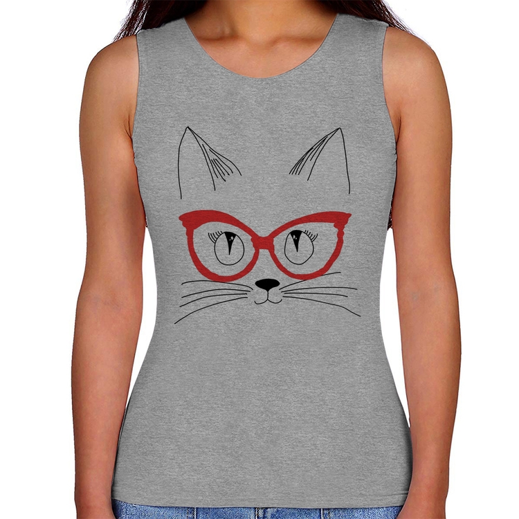Regata Feminina Gato De Óculos - Cinza