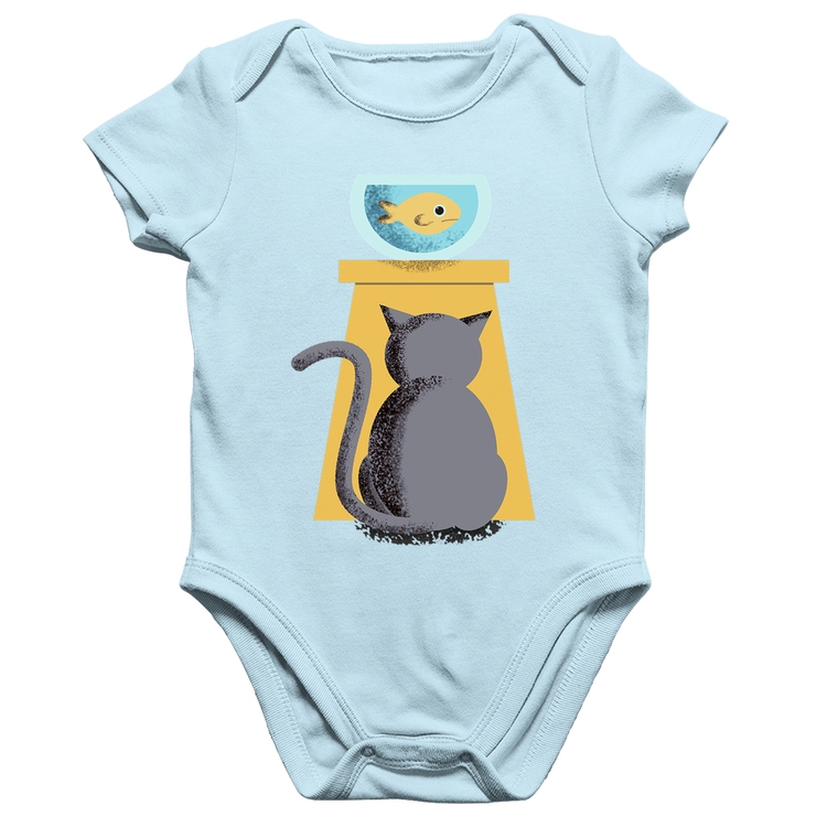 Body Bebê Algodão Gato e Aquário - Azul Bebê